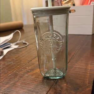 Starbucks Embossed Glass Tumbler with Lid and Straw
